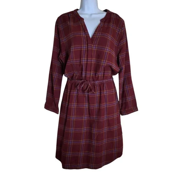 prAna Loop to Pines Shirt Dress Size XL Dark Red Plaid Organic Cotton Flannel - Picture 1 of 5